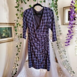 Guess Midi Dress Retro 12 Stretch Faux Wrap Party Business Career 3/4 Sleeve